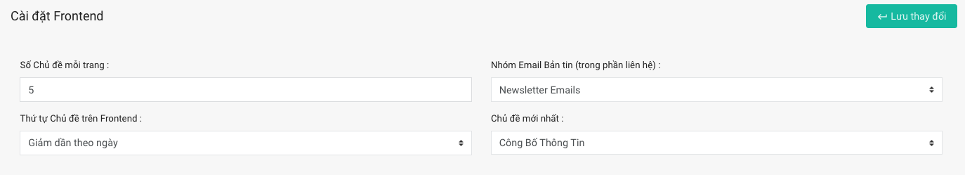 Màn hình Cài đặt Frontend