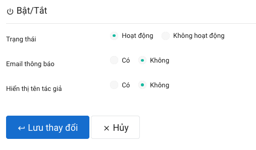 Màn hình Cài đặt Thông báo trên UAT với địa chỉ email minh họa