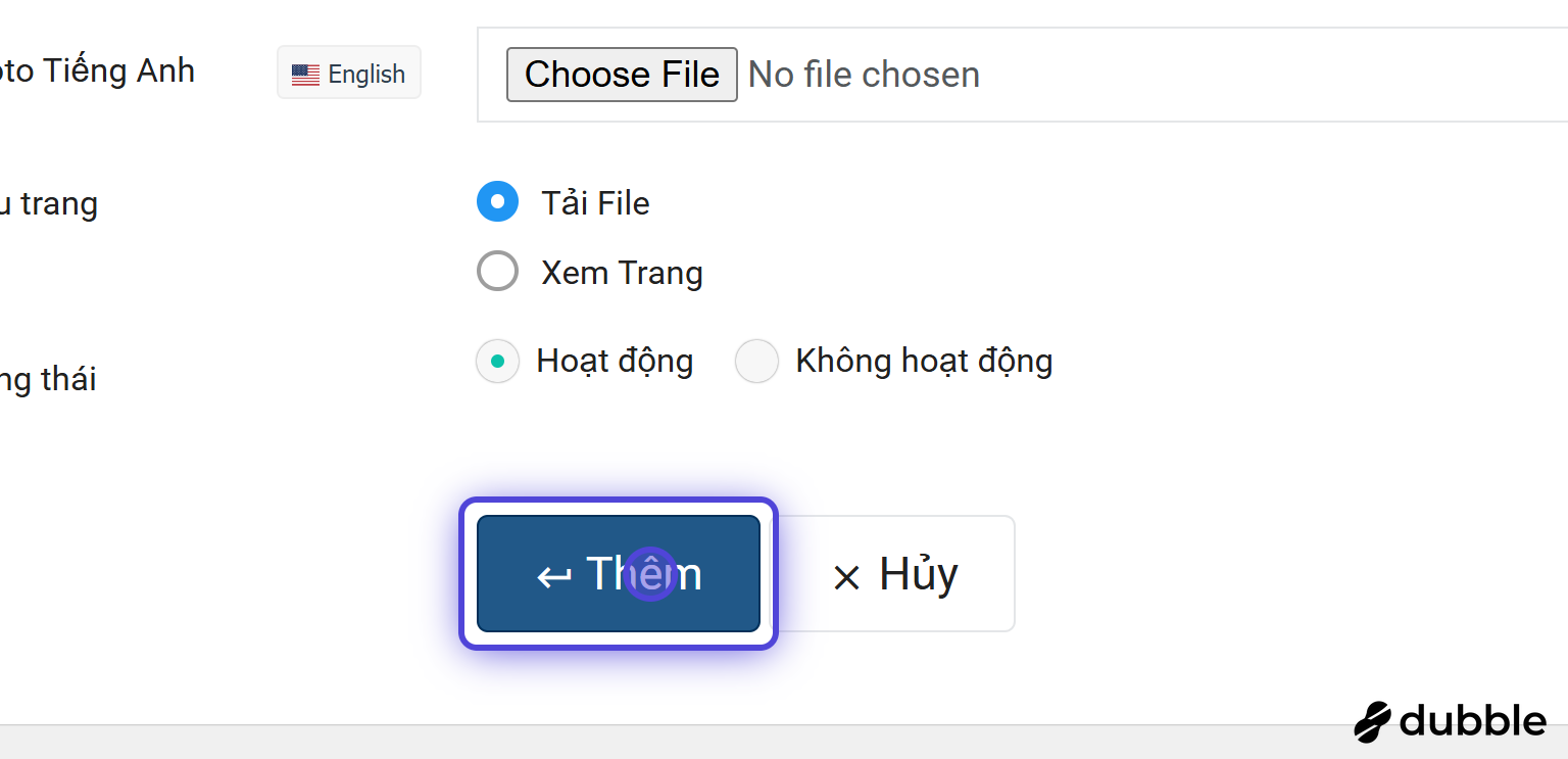 Chọn trạng thái trước khi lưu Công bố thông tin