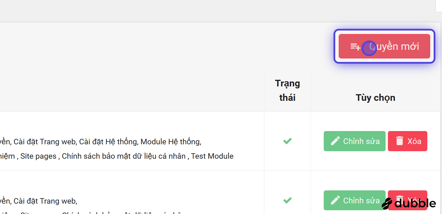 Chọn Quyền mới để tạo vai trò