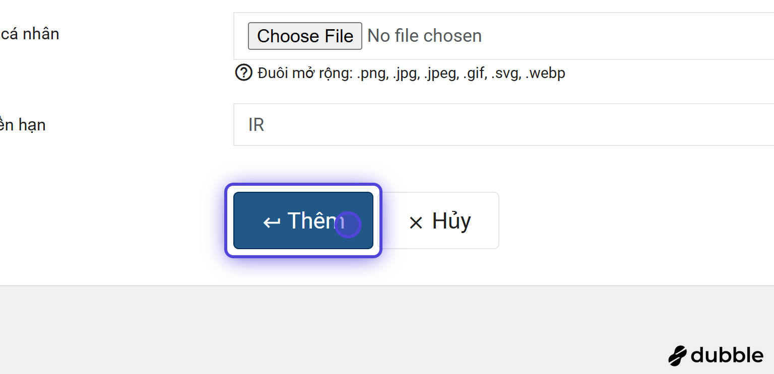 Nút lưu tài khoản người dùng mới